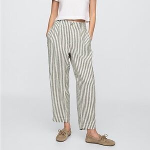 GAP Factory Mid Rise Linen Blend Barrel Pants in Green White Stripe | XL | GUC